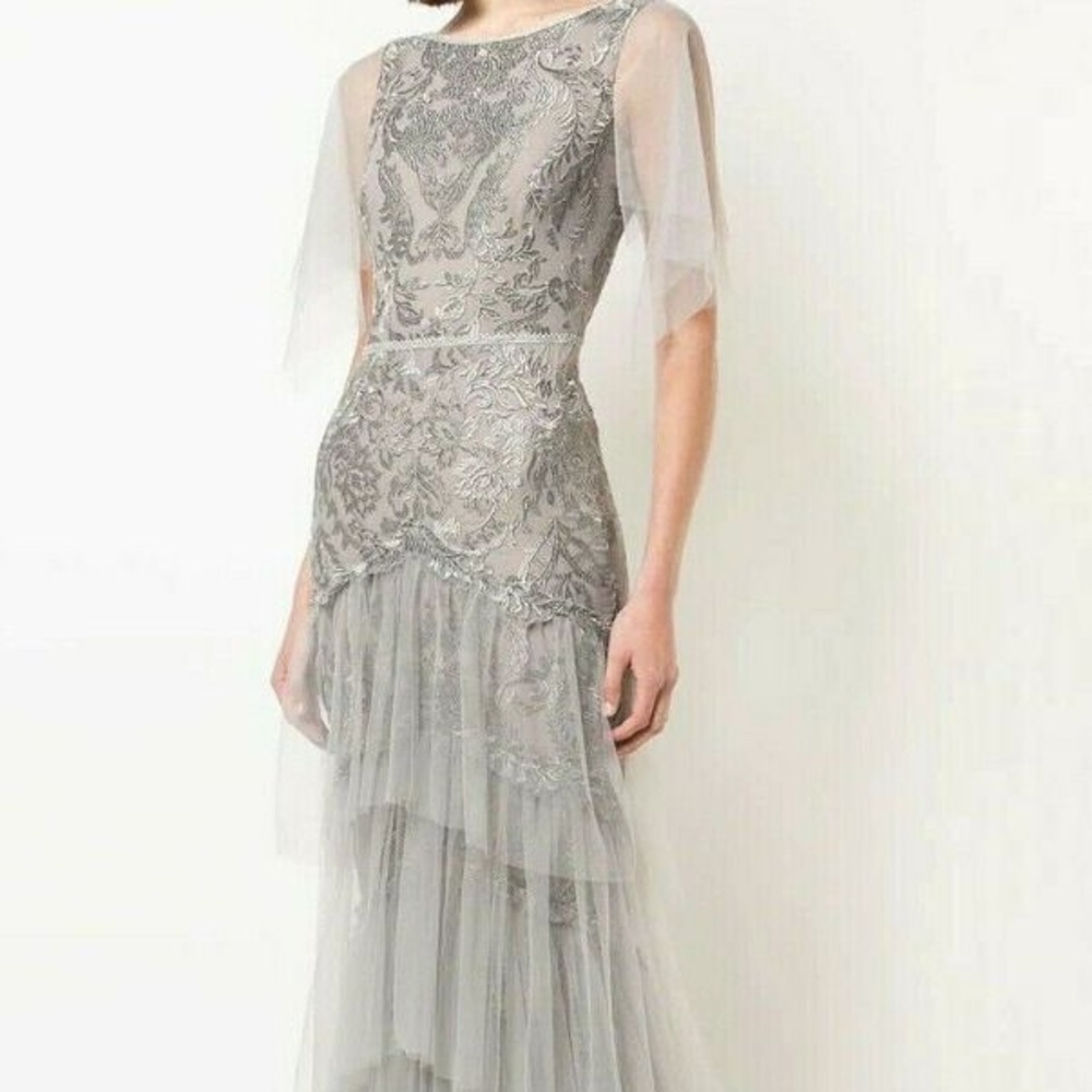 marchesa Notte Grey Tulle gown size 6